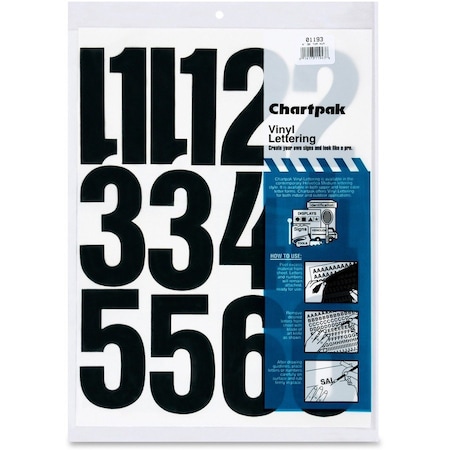 Chartpak Numbers, Vinyl, Perm Adhesive, 4", 23/PK, Black 23PK CHA01193